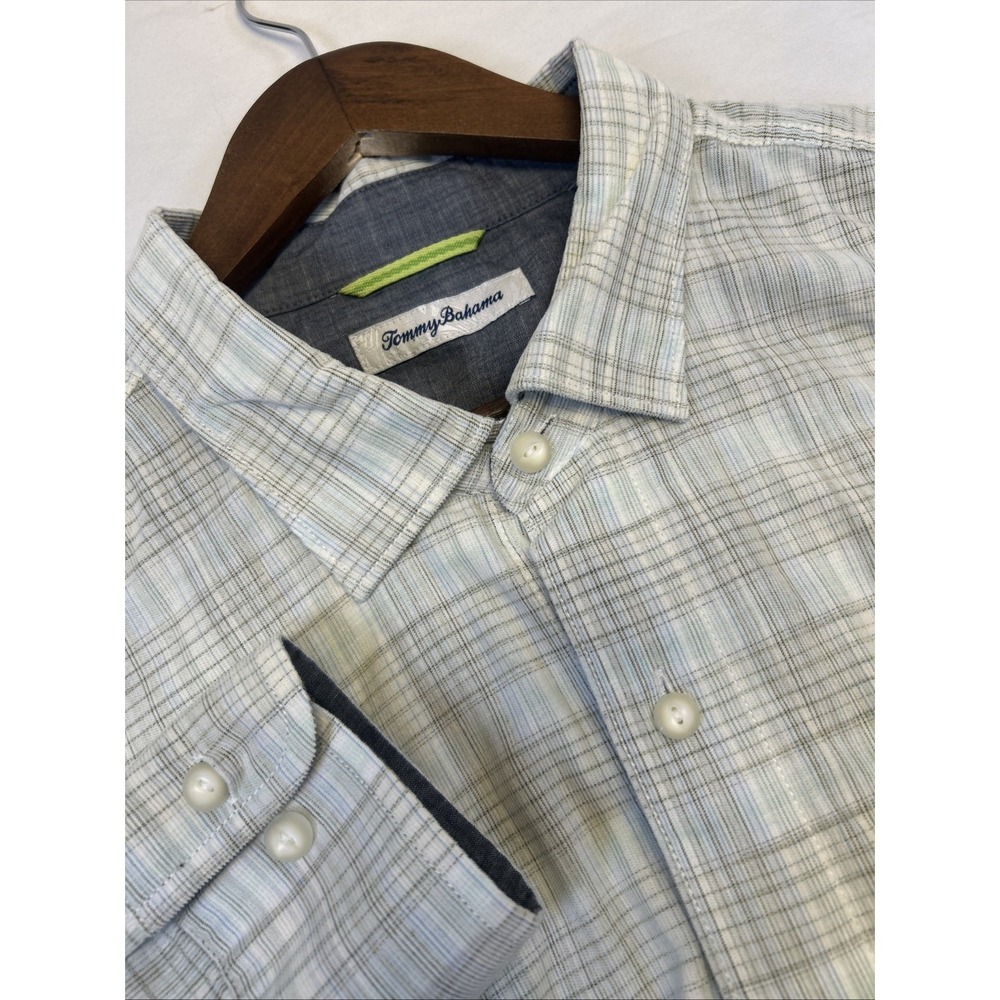 Tommy Bahama Button Up Shirt Gray‎ Check Long Sleeve Mens 1XLB All Cotton